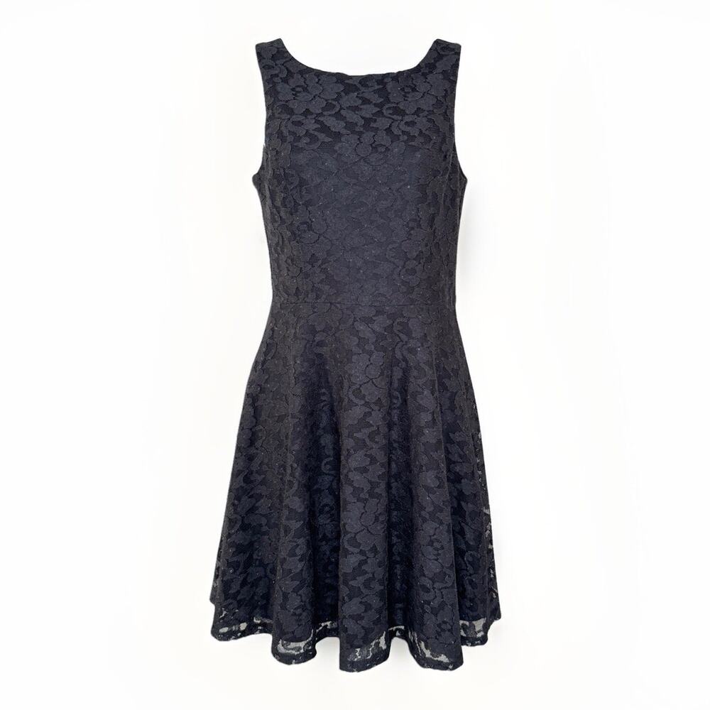 VTG Y2K Whimsigoth ALine Dress Womens 7 Black Shimmer Lace Eyelet Fairy Goth